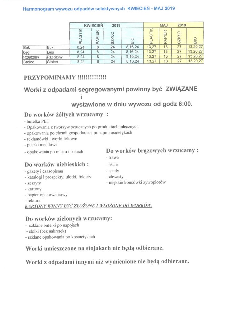 BUK, ŁĘGI, RZĘDZINY STOLEC
